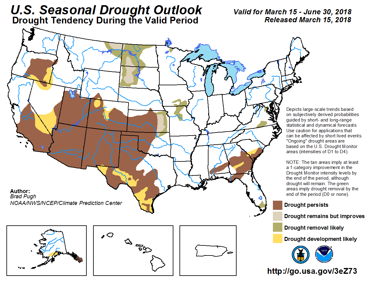 Figure 5. The U.S. Seasonal Drought Outlook for March 15 through June 30, 2018. 