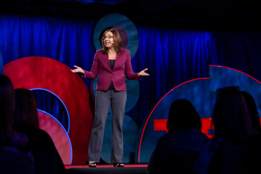 Katharine Hayhoe speaks at TEDWomen 2018: Showing Up, November 28-30, 2018, Palm Springs, California. Photo: Marla Aufmuth / TED