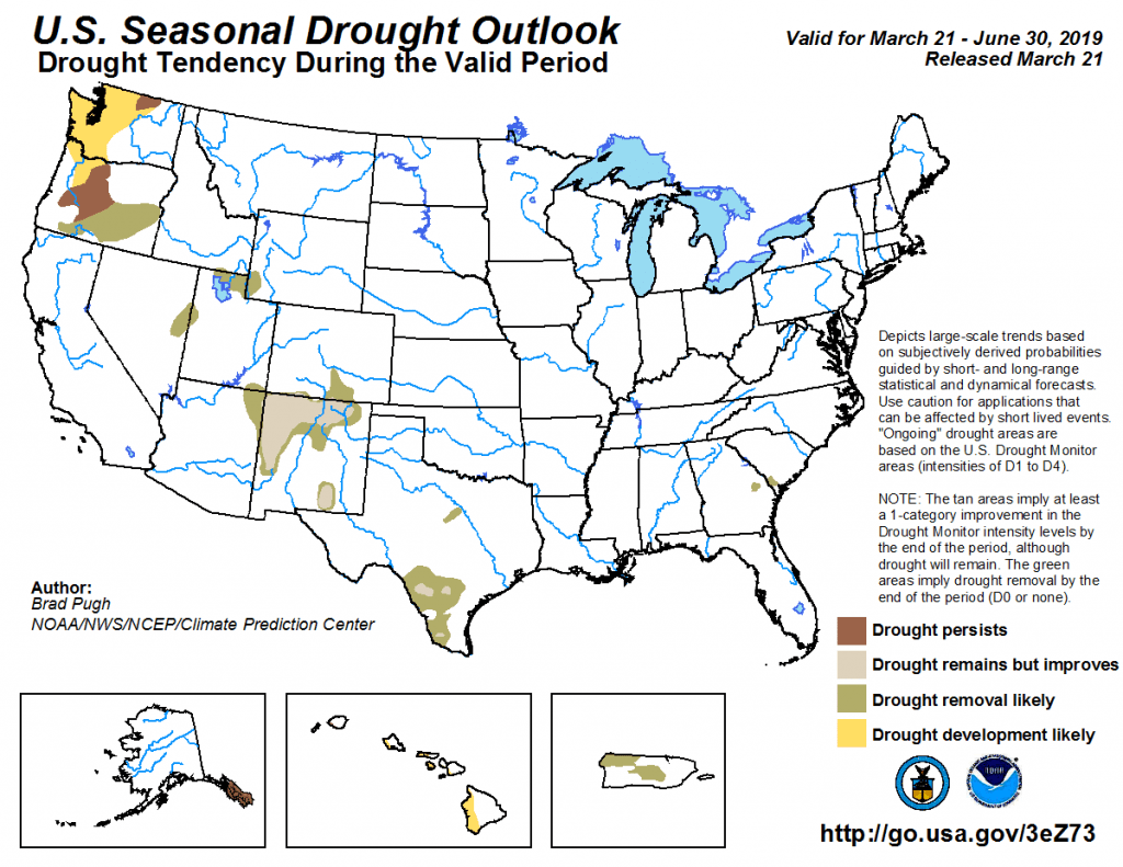 Figure 7: The U.S. Seasonal Drought Outlook for February 21, 2019, through May 31, 2019 (source).